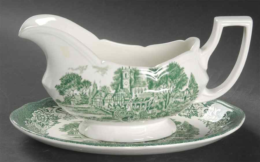 Stratford Stage Green Gravy Boat & Underplate by J & G Meakin-1