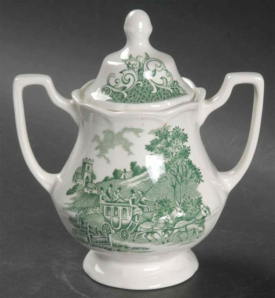 Stratford Stage Green Mini Sugar Bowl & Lid by J & G Meakin-1