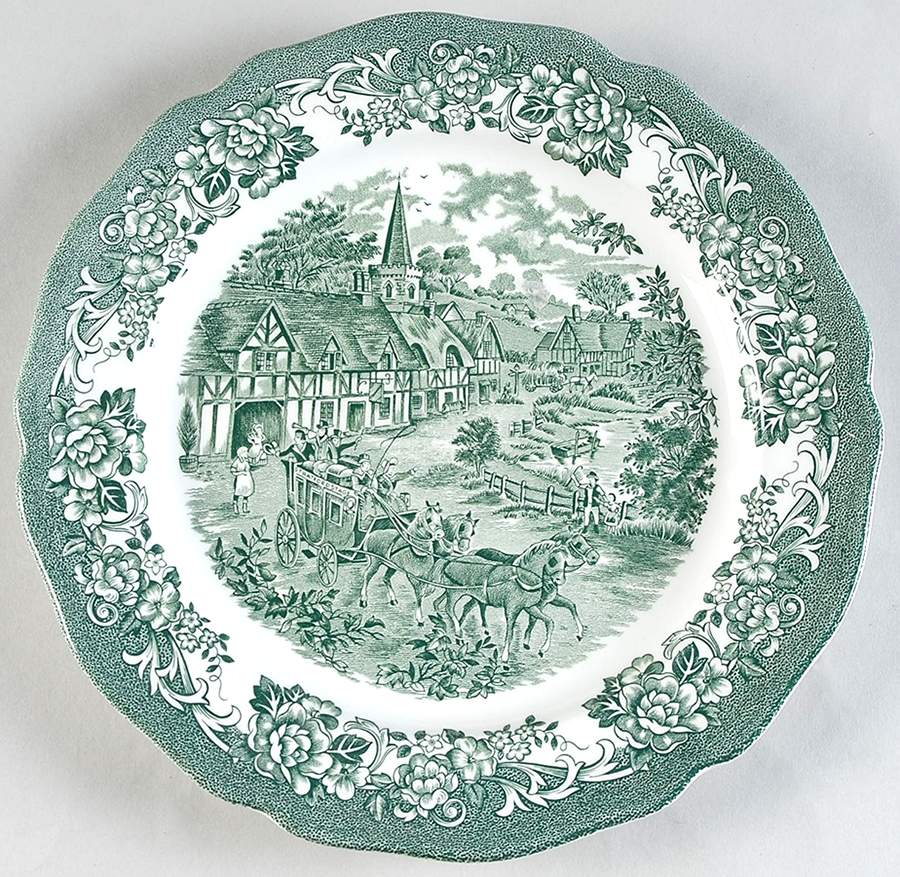 Stratford Stage Green Luncheon Plate by J & G Meakin-1