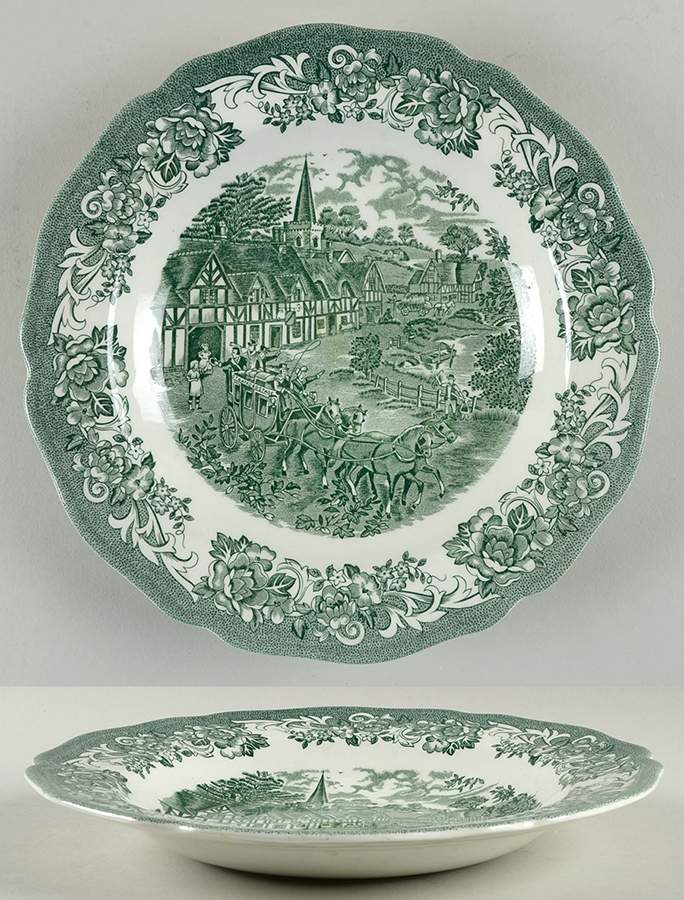 Stratford Stage Green Large Rim Soup Bowl by J & G Meakin-1