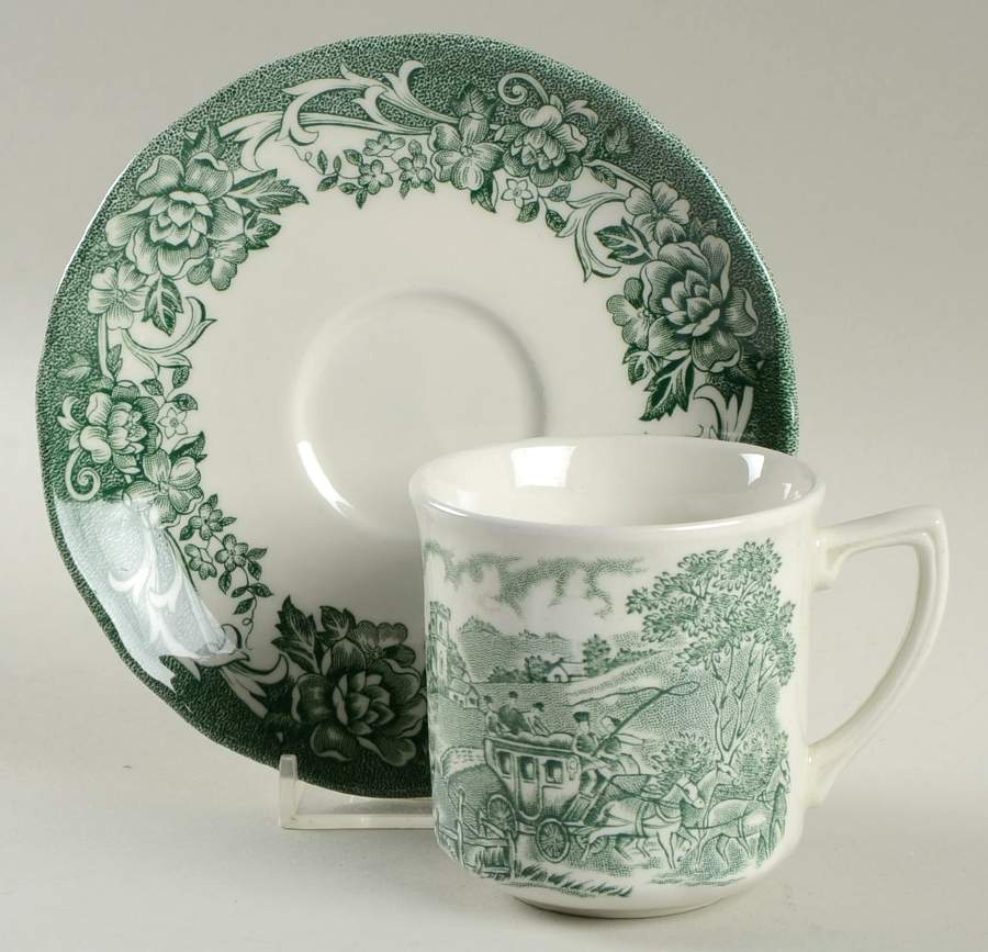 Stratford Stage Green Flat Demitasse Cup & Saucer Set by J & G Meakin-1