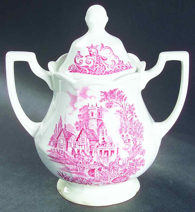 Stratford Stage Pink Sugar Bowl & Lid by J & G Meakin-1