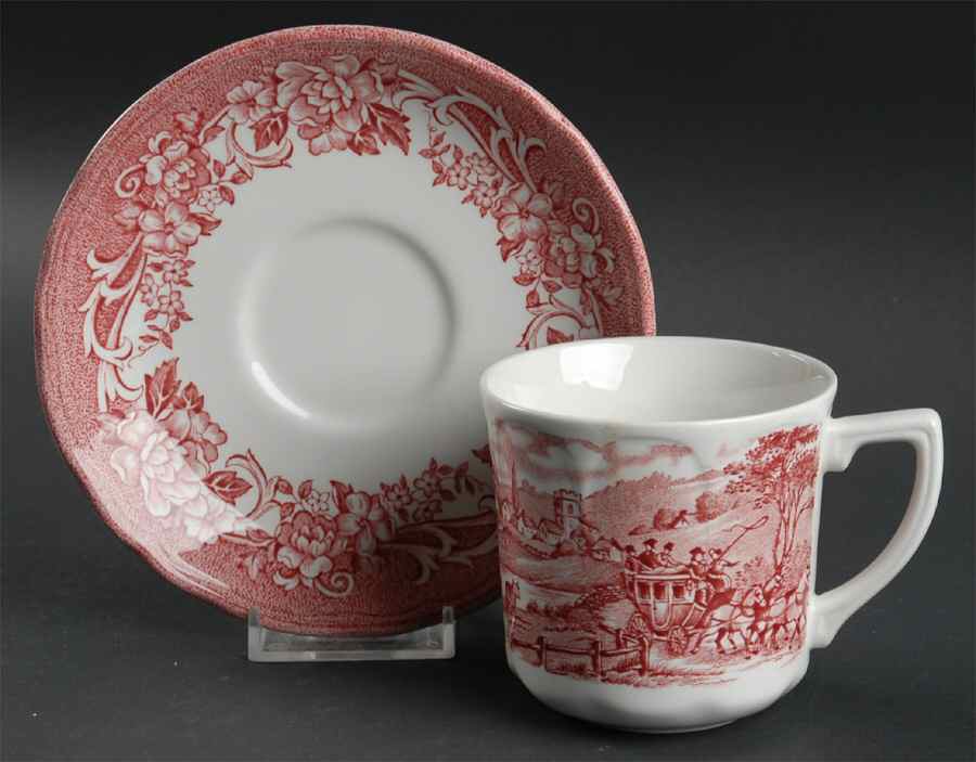 Stratford Stage Pink Flat Cup & Saucer Set by J & G Meakin-1