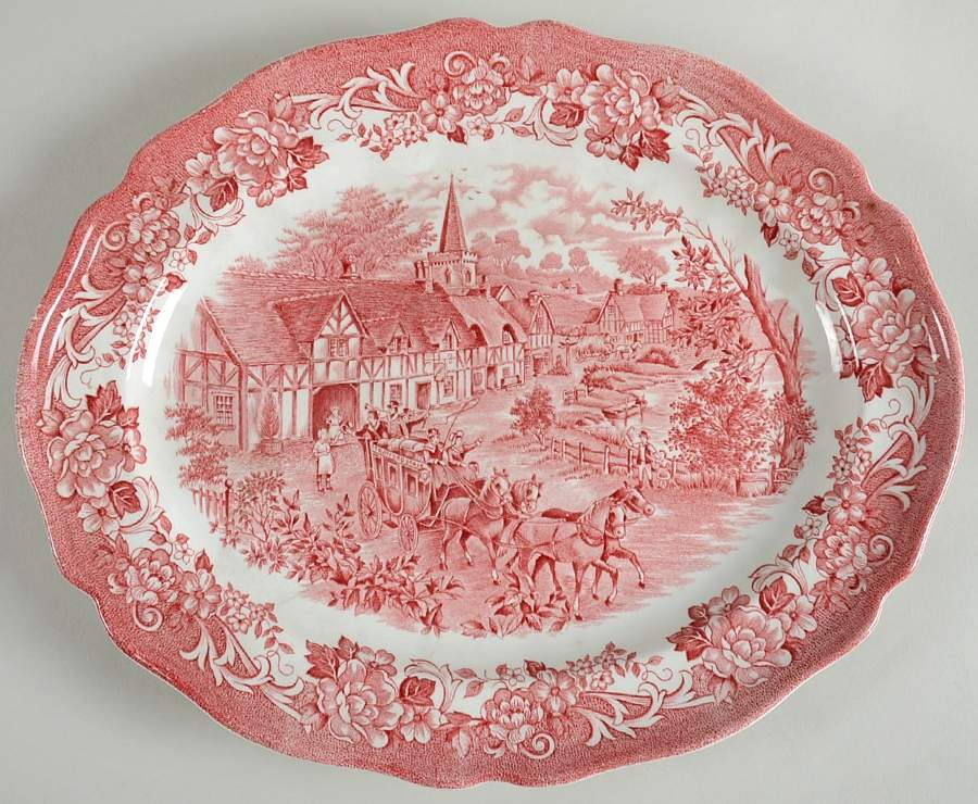 Stratford Stage Pink 12" Oval Serving Platter by J & G Meakin-1