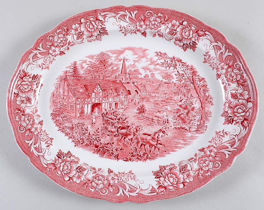 Stratford Stage Pink 14" Oval Serving Platter by J & G Meakin-1