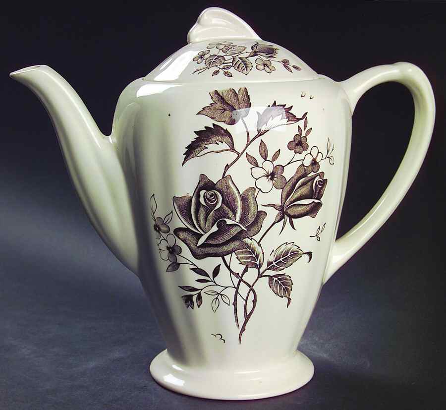 Tudor Roses Brown Coffee Pot & Lid by J & G Meakin-1