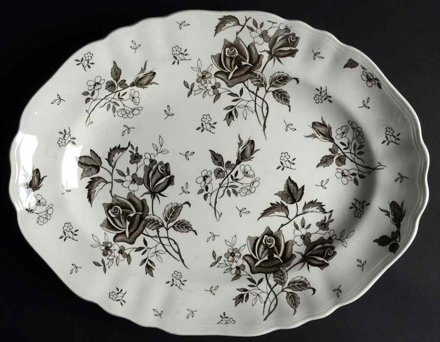 Tudor Roses Brown 14" Oval Serving Platter by J & G Meakin-1