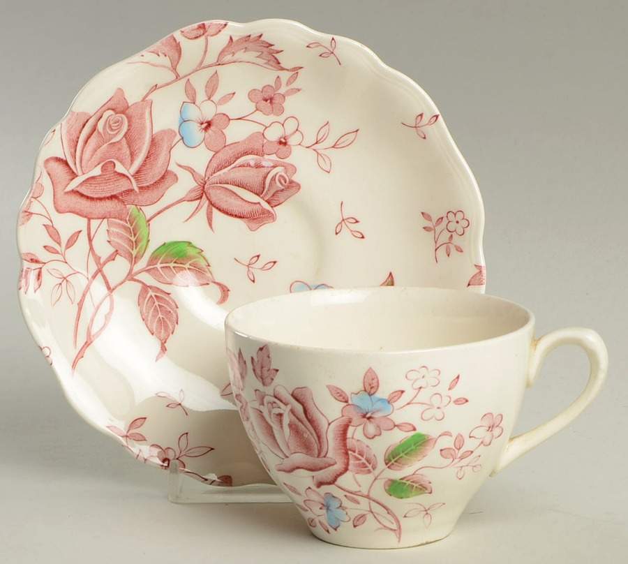 Tudor Roses Multicolor Flat Cup & Saucer Set by J & G Meakin-1