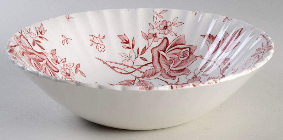Tudor Roses Pink (Ribbed, White Background) 8" Round Vegetable Bowl by J & G Meakin-1