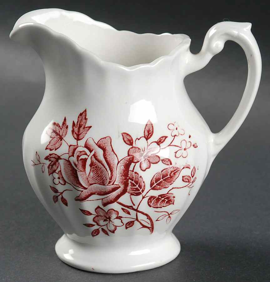 Tudor Roses Pink (Ribbed, White Background) Creamer by J & G Meakin-1