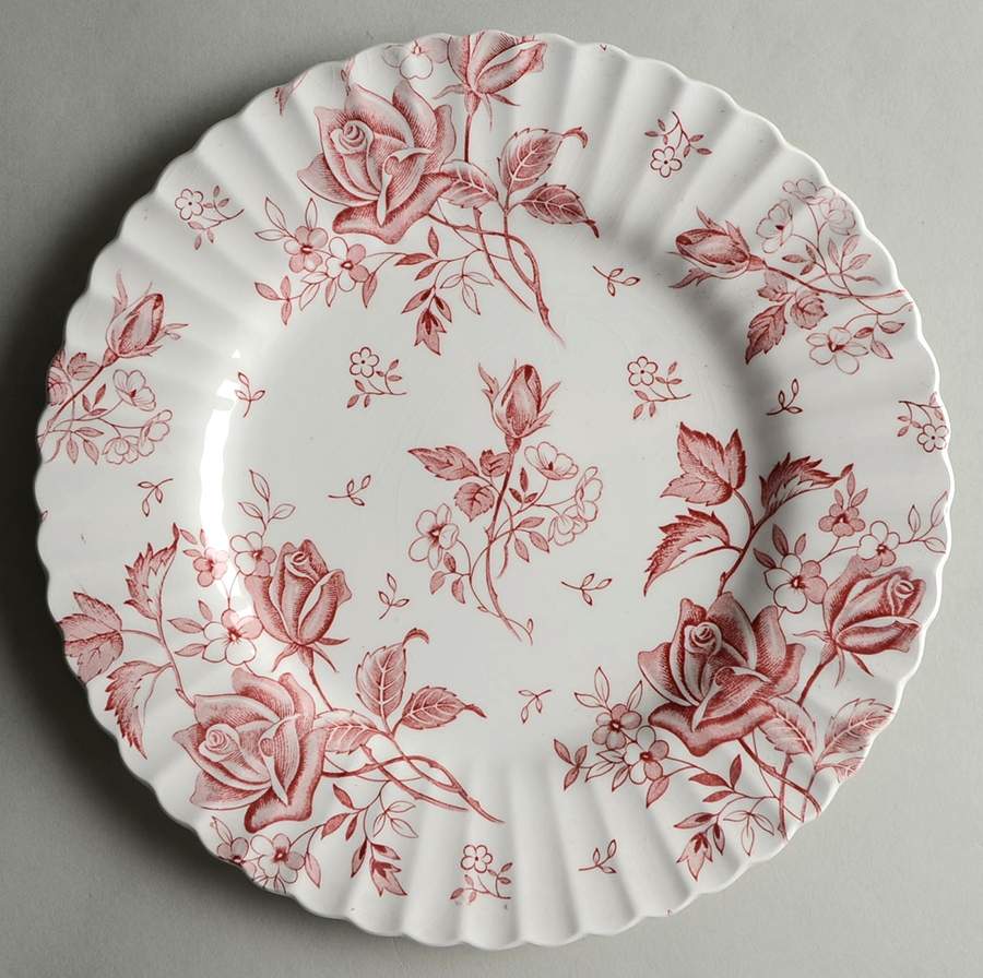 Tudor Roses Pink (Ribbed, White Background) Dinner Plate by J & G Meakin-1