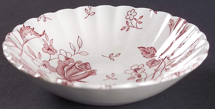 Tudor Roses Pink (Ribbed, White Background) Fruit/Dessert (Sauce) Bowl by J & G Meakin-1