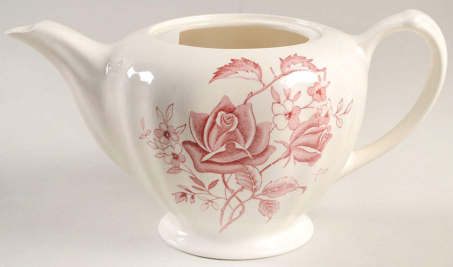Tudor Roses Pink (Semi Scalloped, Cream Bckgrnd) Teapot No Lid by J & G Meakin-1