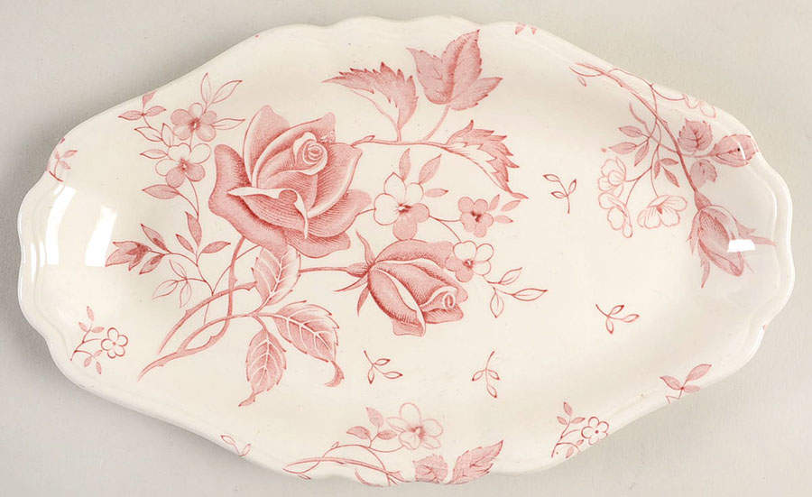Tudor Roses Pink (Semi Scalloped, Cream Bckgrnd) Relish/Gravy Underplate by J & G Meakin-1