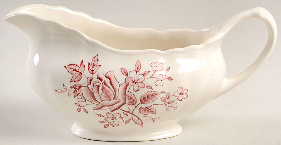 Tudor Roses Pink (Semi Scalloped, Cream Bckgrnd) Gravy Boat by J & G Meakin-1