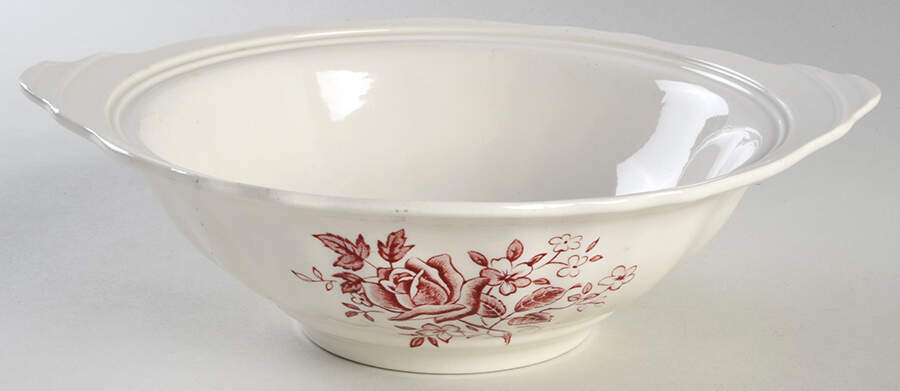 Tudor Roses Pink (Semi Scalloped, Cream Bckgrnd) Round Vegetable No Lid by J & G Meakin-1