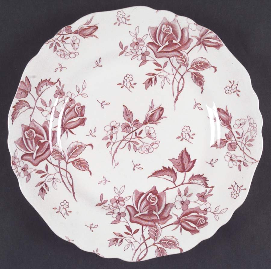Tudor Roses Pink (Semi Scalloped, Cream Bckgrnd) Dinner Plate by J & G Meakin-1