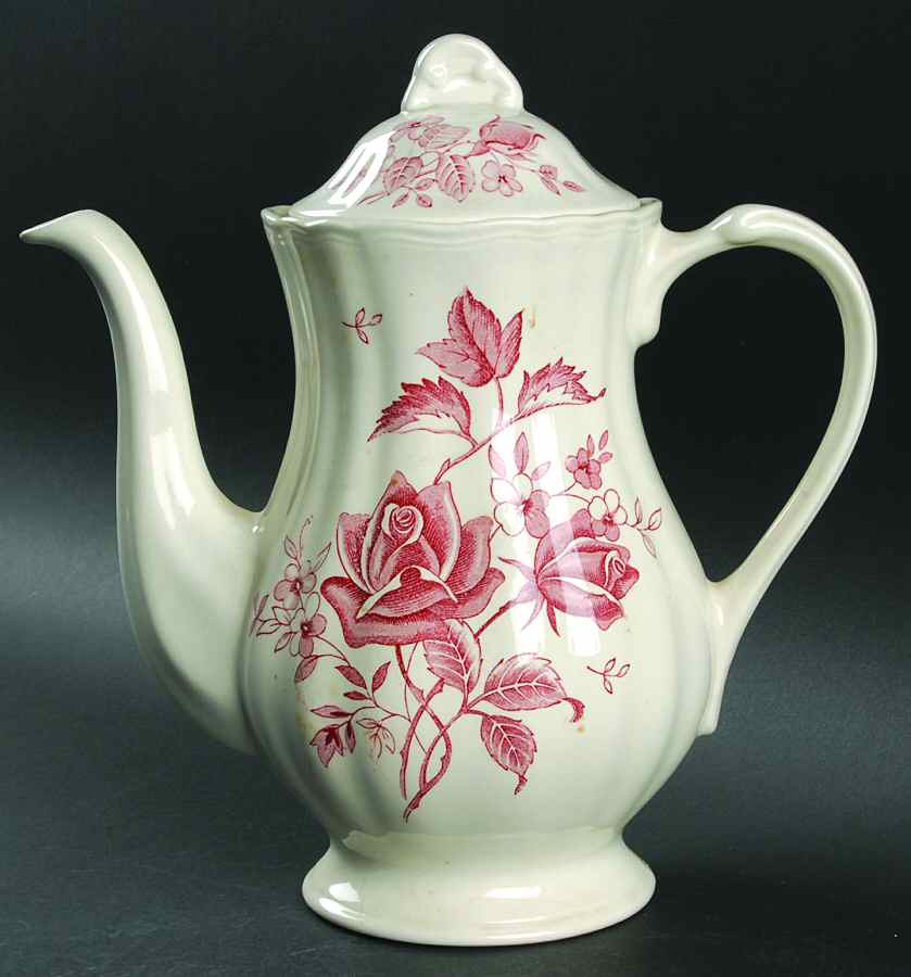 Tudor Roses Pink (Semi Scalloped, Cream Bckgrnd) Coffee Pot & Lid by J & G Meakin-1