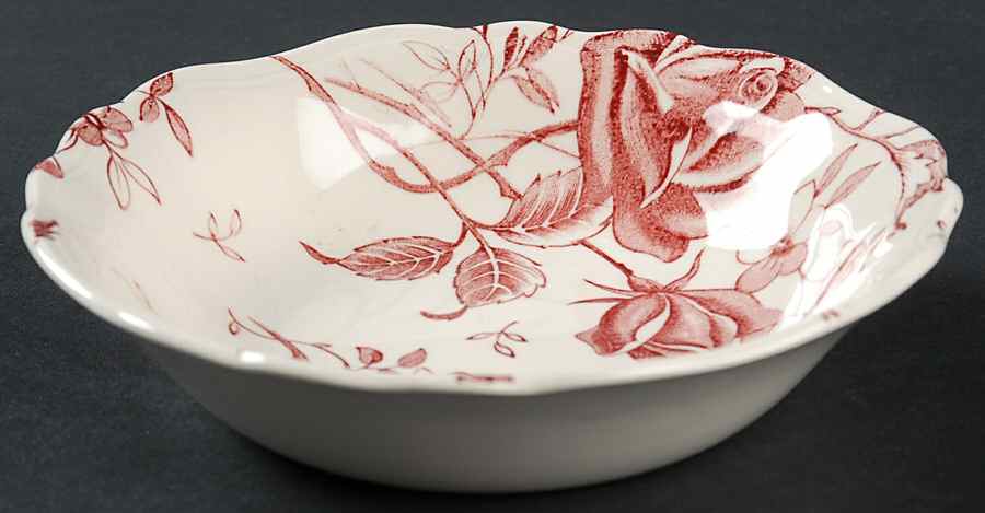 Tudor Roses Pink (Semi Scalloped, Cream Bckgrnd) Fruit/Dessert (Sauce) Bowl by J & G Meakin-1