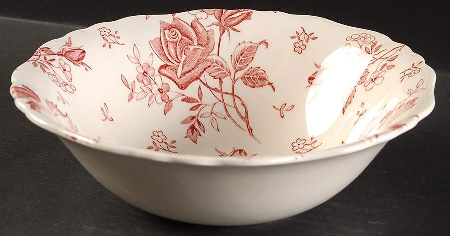 Tudor Roses Pink (Semi Scalloped, Cream Bckgrnd) 8" Round Vegetable Bowl by J & G Meakin-1