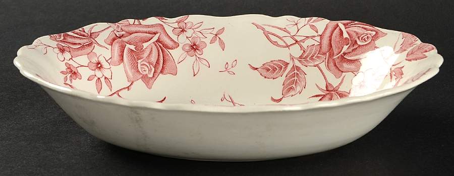 Tudor Roses Pink (Semi Scalloped, Cream Bckgrnd) 9" Oval Vegetable Bowl by J & G Meakin-1