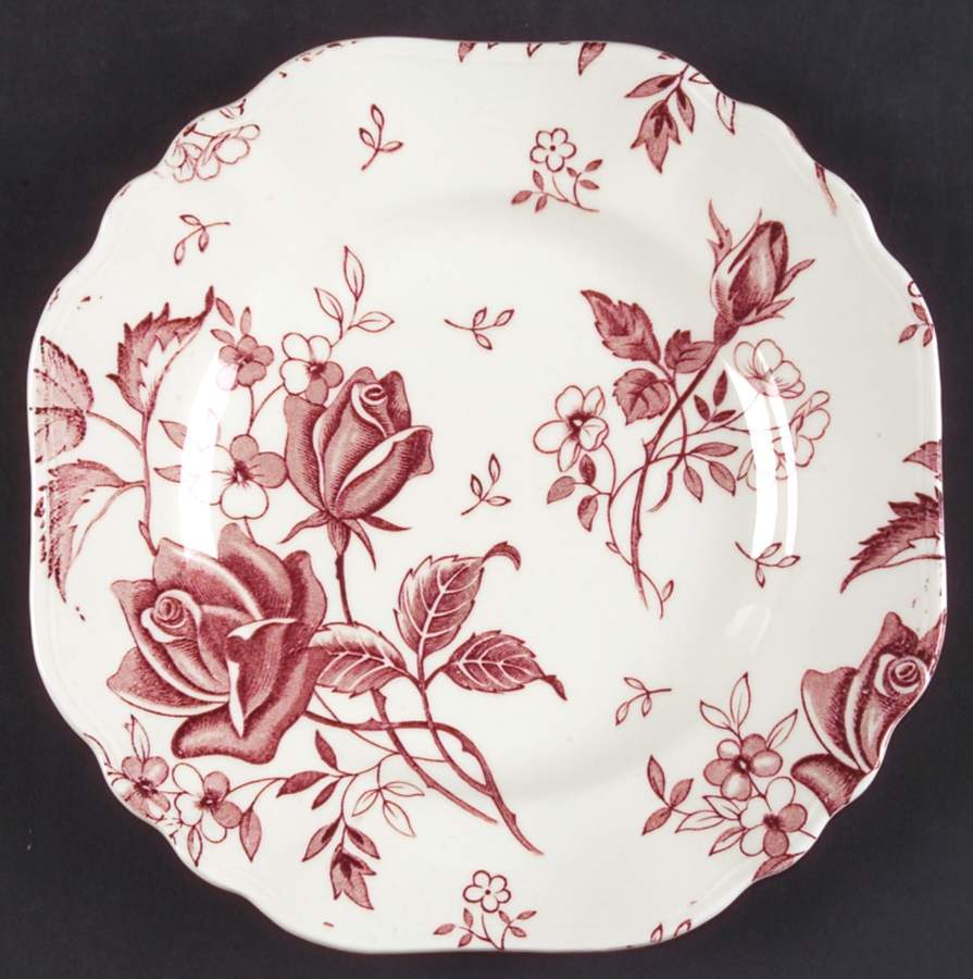 Tudor Roses Pink (Semi Scalloped, Cream Bckgrnd) Square Dessert Plate by J & G Meakin-1