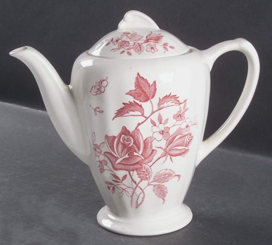 Tudor Roses Pink (Semi Scalloped, Cream Bckgrnd) Coffee Pot & Lid by J & G Meakin-1