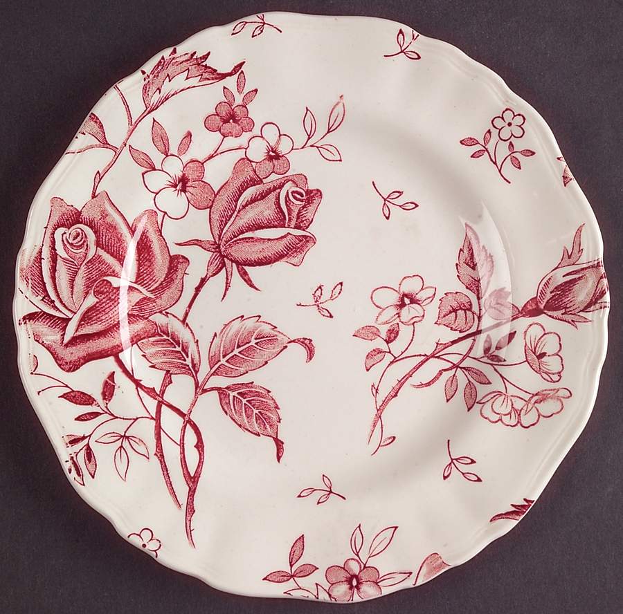 Tudor Roses Pink (Semi Scalloped, Cream Bckgrnd) Bread & Butter Plate by J & G Meakin-1