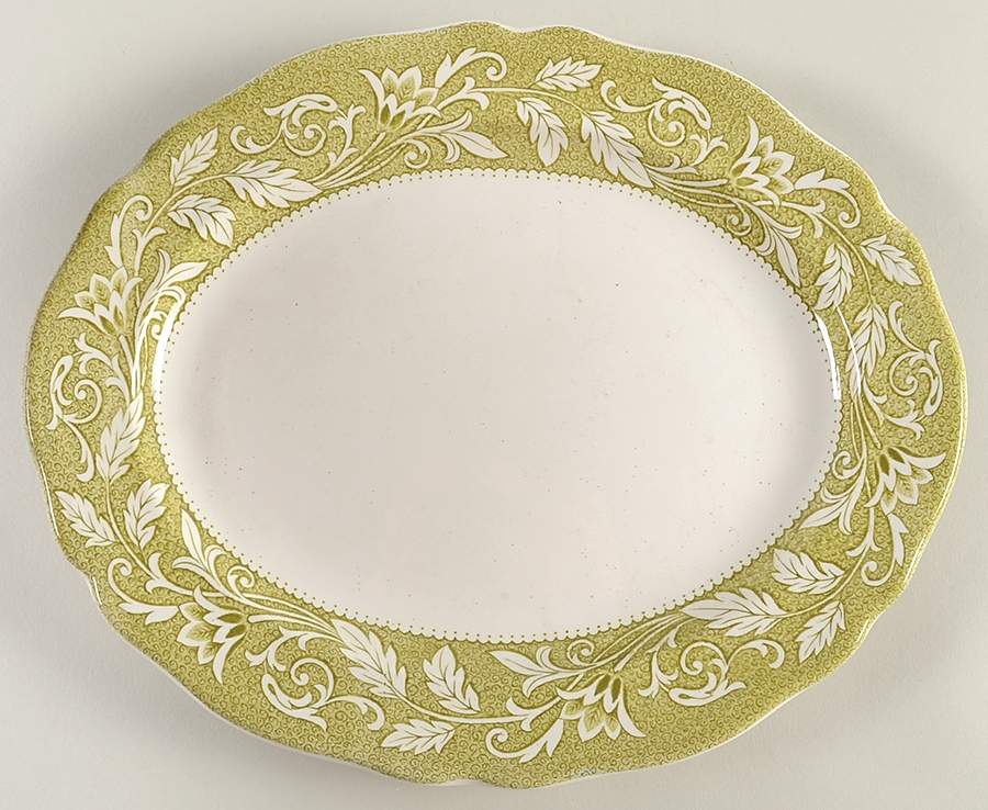Victoria Green (Floral Rim, No Trim) 11" Oval Serving Platter by J & G Meakin-1