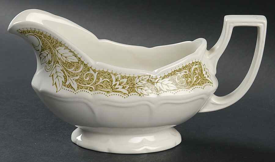 Victoria Green (Floral Rim, No Trim) Gravy Boat by J & G Meakin-1