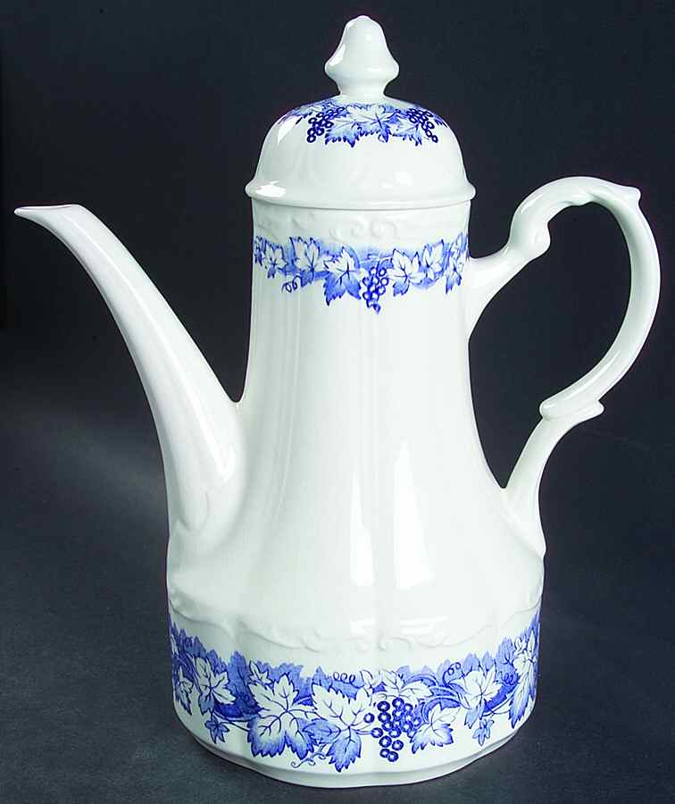 Vine Blue Coffee Pot & Lid by J & G Meakin-1