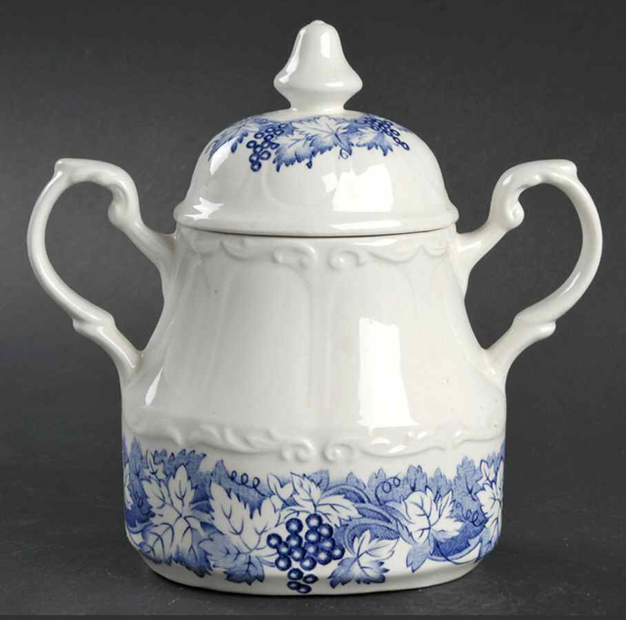 Vine Blue Sugar Bowl & Lid by J & G Meakin-1