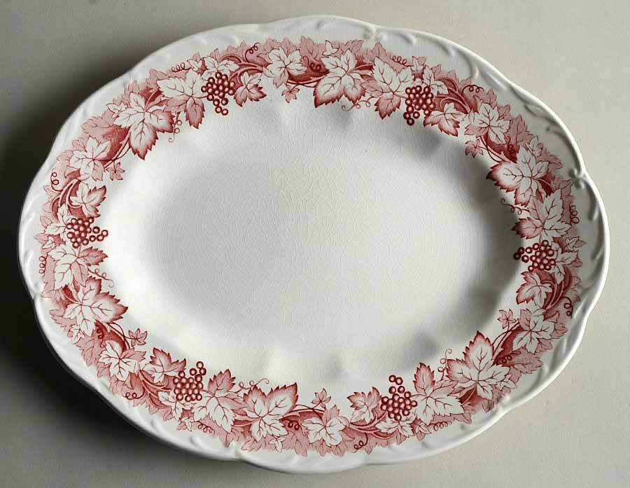 Vine Red (Pink) 12" Oval Serving Platter by J & G Meakin-1
