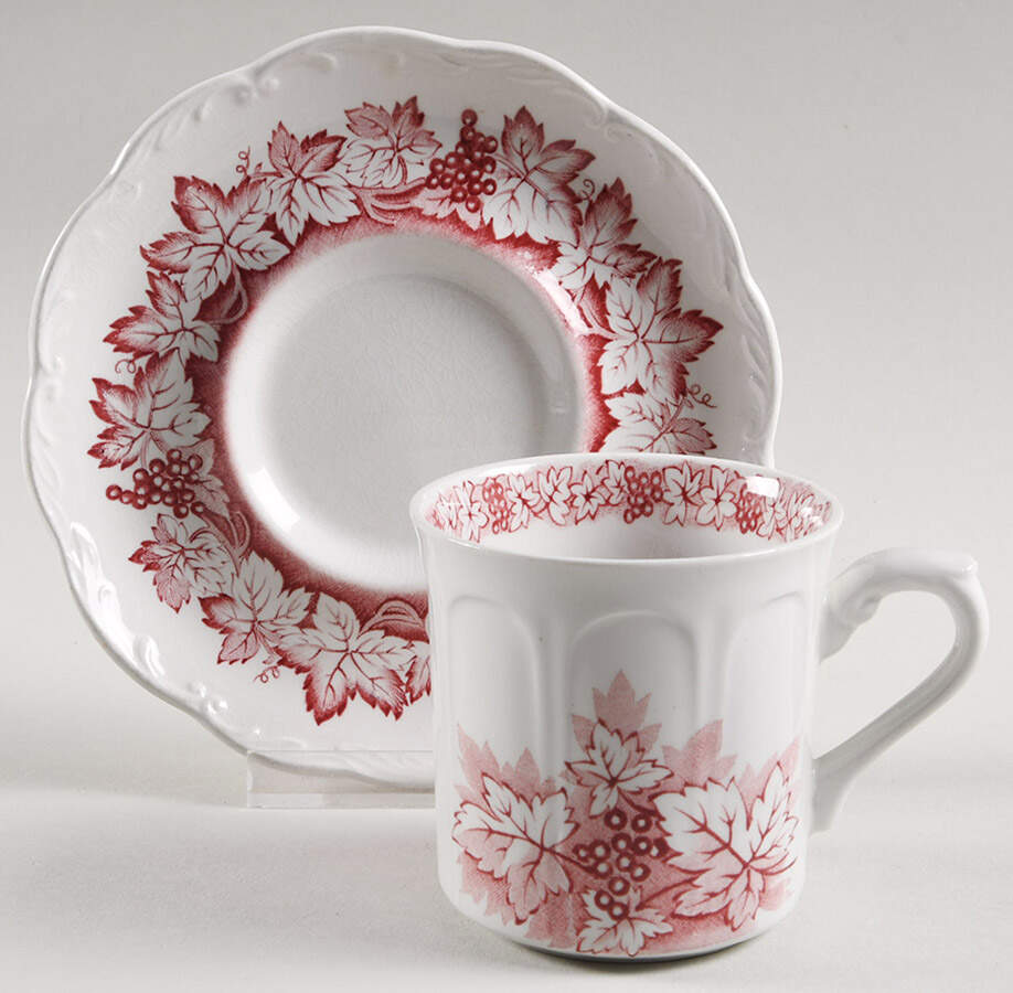 Vine Red (Pink) Flat Cup & Saucer Set by J & G Meakin-1