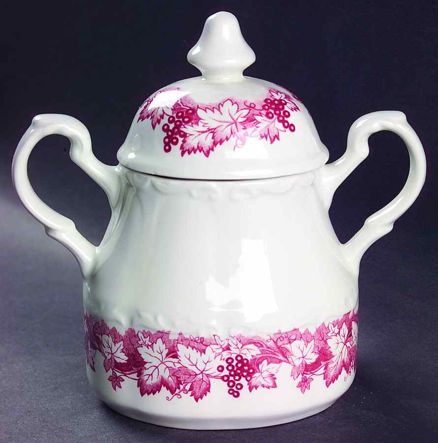 Vine Red (Pink) Sugar Bowl & Lid by J & G Meakin-1