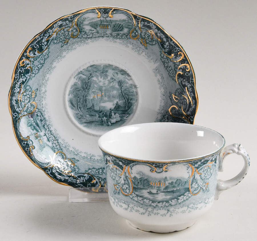 Virginia Teal Green Flat Cup & Saucer Set by J & G Meakin-1