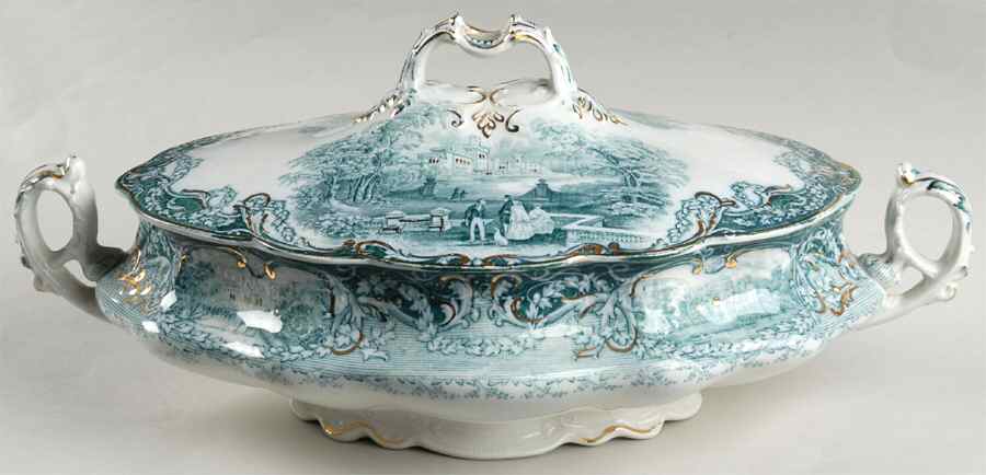 Virginia Teal Green Oval Covered Vegetable by J & G Meakin-1