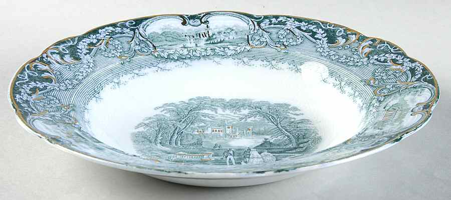 Virginia Teal Green Rim Soup Bowl by J & G Meakin-1