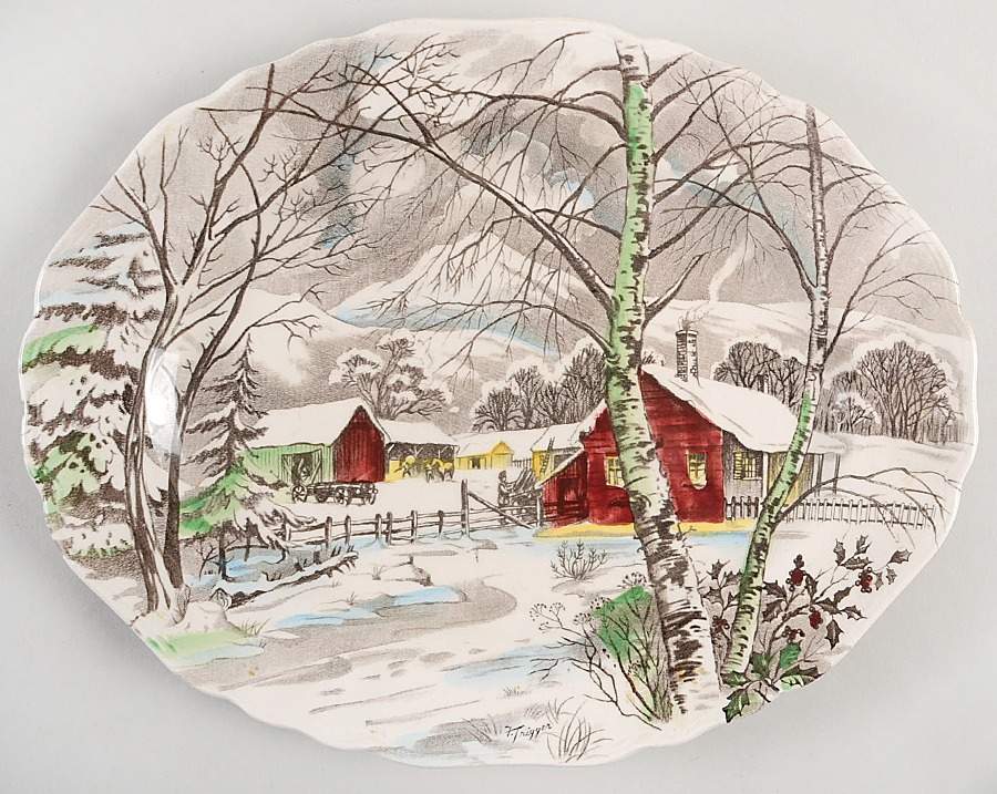 Welcome Home (Cream Background) 12" Oval Serving Platter by J & G Meakin-1