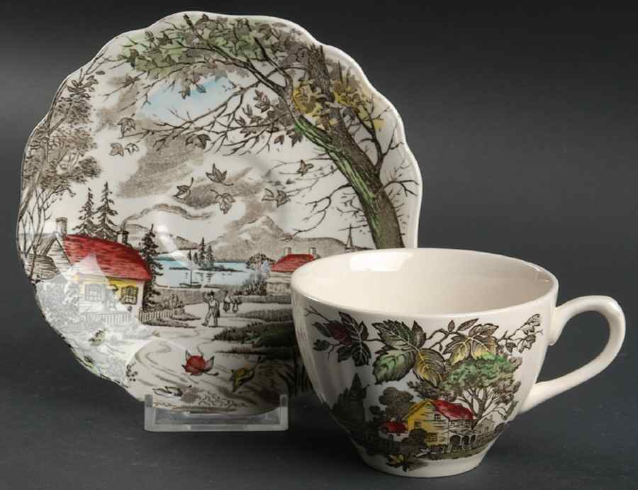 Welcome Home (Cream Background) Flat Cup & Saucer Set by J & G Meakin-1