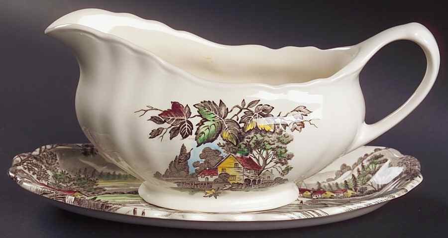 Welcome Home (Cream Background) Gravy Boat & Underplate/Relish by J & G Meakin-1