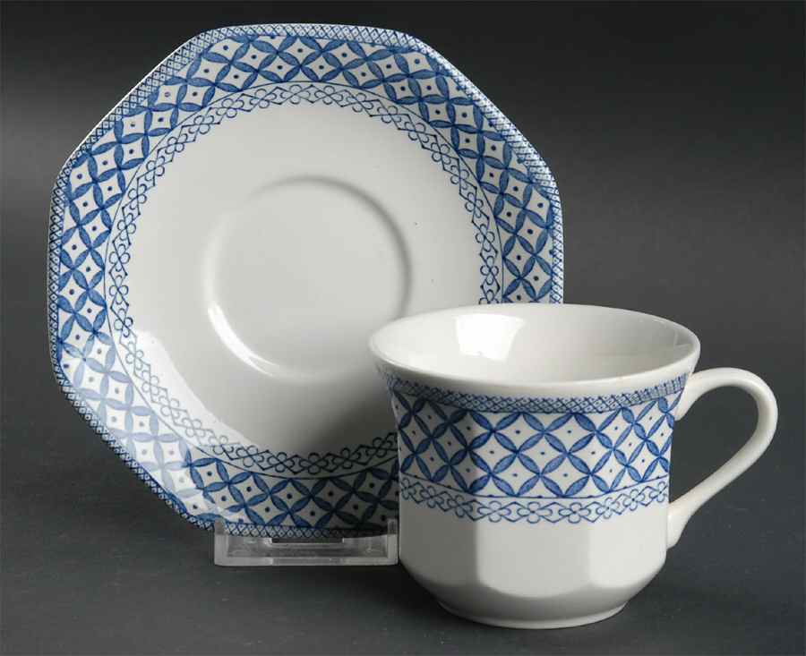 Wicker Blue Flat Cup & Saucer Set by J & G Meakin-1