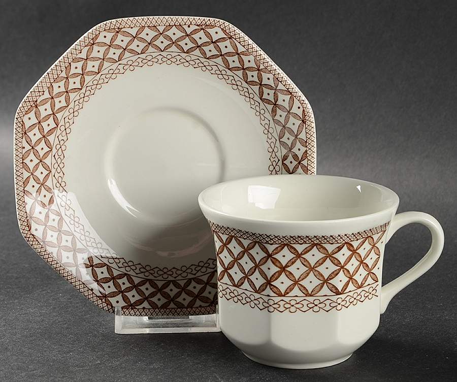 Wicker Brown Flat Cup & Saucer Set by J & G Meakin-1