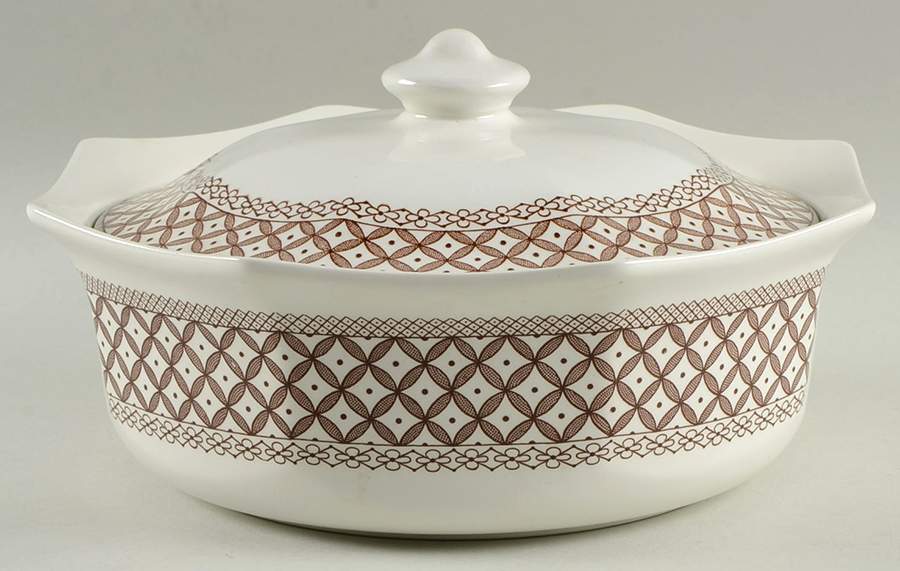 Wicker Brown Round Covered Vegetable by J & G Meakin-1