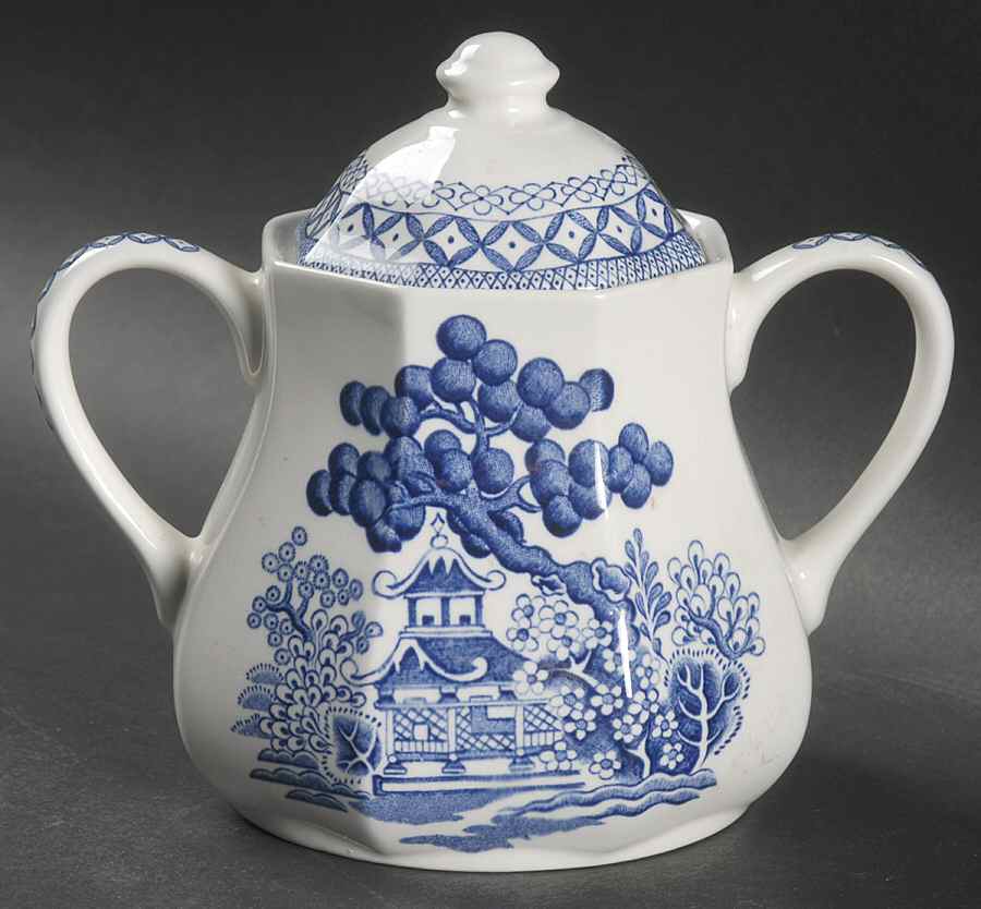 Willow Blue Sugar Bowl & Lid by J & G Meakin-1