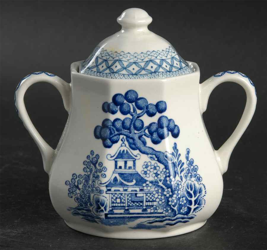 Willow Blue Mini Sugar Bowl & Lid by J & G Meakin-1