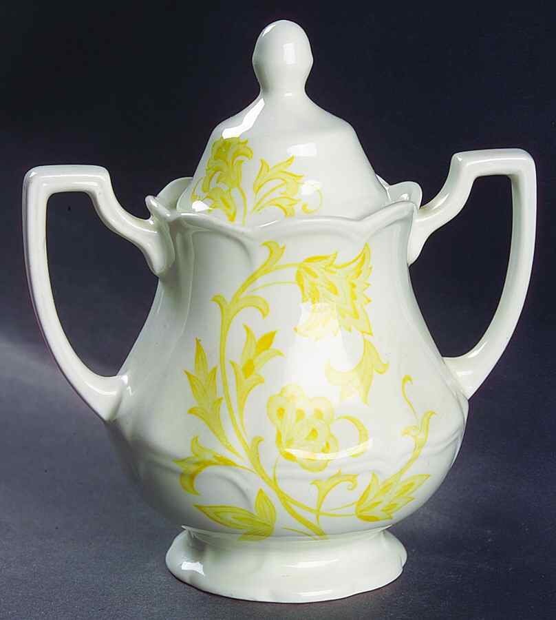 Windsong Yellow Sugar Bowl & Lid by J & G Meakin-1