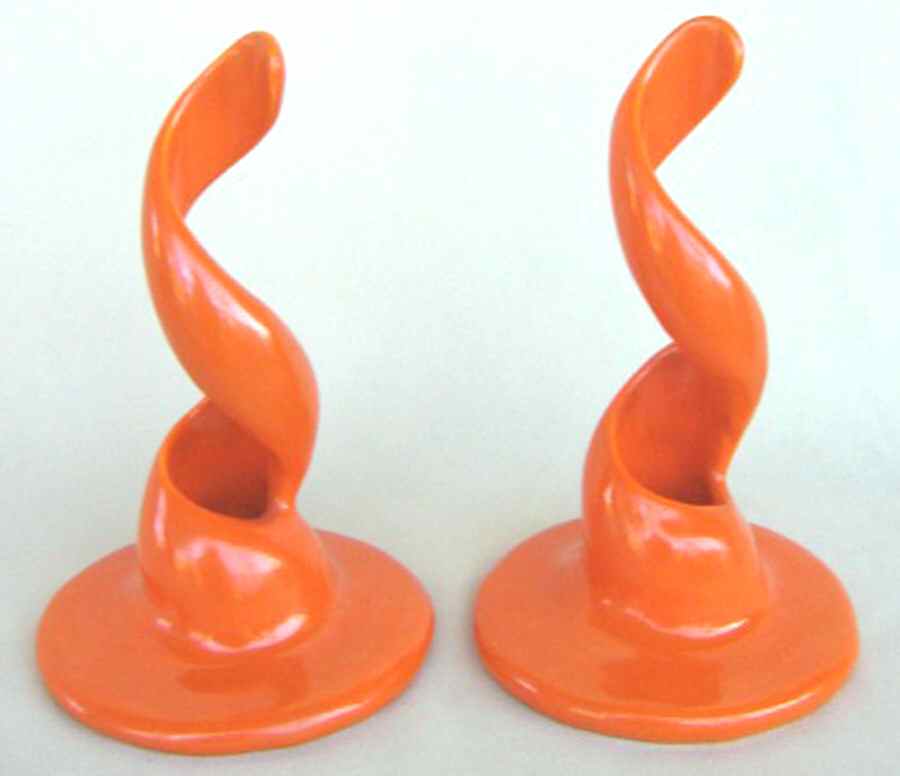 200 Poppy Orange (Glossy, Rim) Spiral Candlestick by Metlox - Poppytrail - Vernon-1
