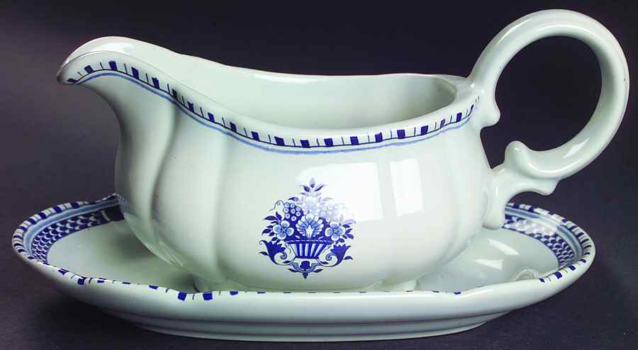 Antique Blue Gravy Boat & Underplate by Metlox - Poppytrail - Vernon-1