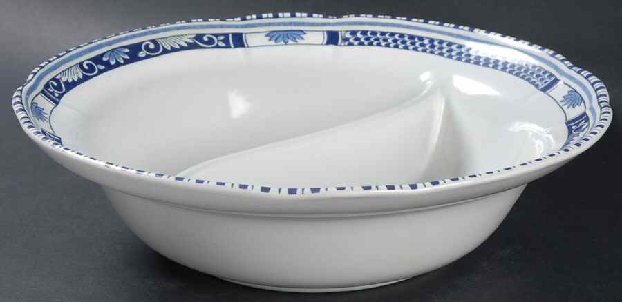 Antique Blue 9" Round Divided Vegetable Bowl by Metlox - Poppytrail - Vernon-1